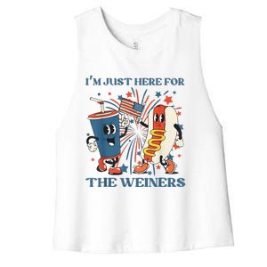 Hot Dog Im Just Here For The Wieners 4Th Of July Women's Racerback Cropped Tank