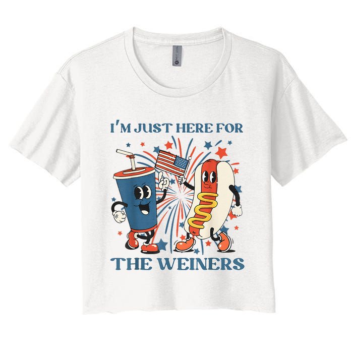 Hot Dog Im Just Here For The Wieners 4Th Of July Women's Crop Top Tee