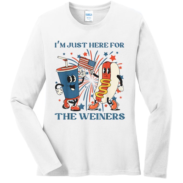 Hot Dog Im Just Here For The Wieners 4Th Of July Ladies Long Sleeve Shirt