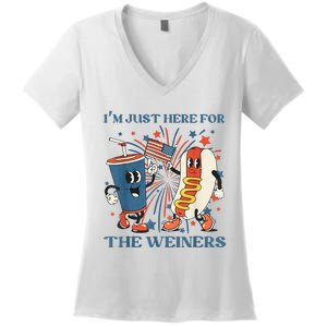 Hot Dog Im Just Here For The Wieners 4Th Of July Women's V-Neck T-Shirt