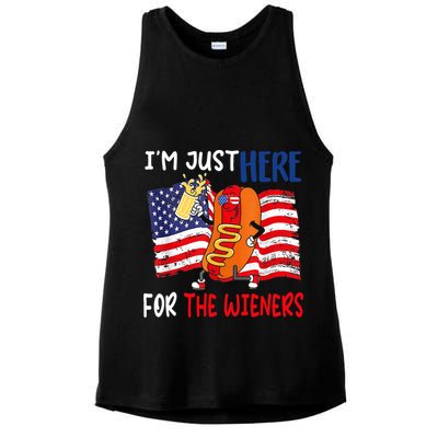 Hot Dog IM Just Here For The Wieners 4th Of July Usa Flag Ladies PosiCharge Tri-Blend Wicking Tank