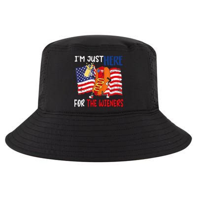 Hot Dog IM Just Here For The Wieners 4th Of July Usa Flag Cool Comfort Performance Bucket Hat