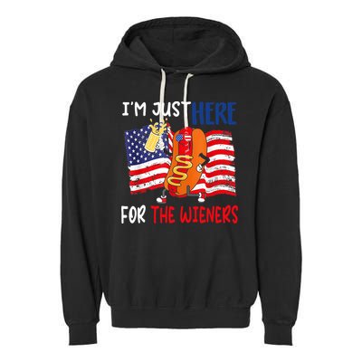 Hot Dog IM Just Here For The Wieners 4th Of July Usa Flag Garment-Dyed Fleece Hoodie