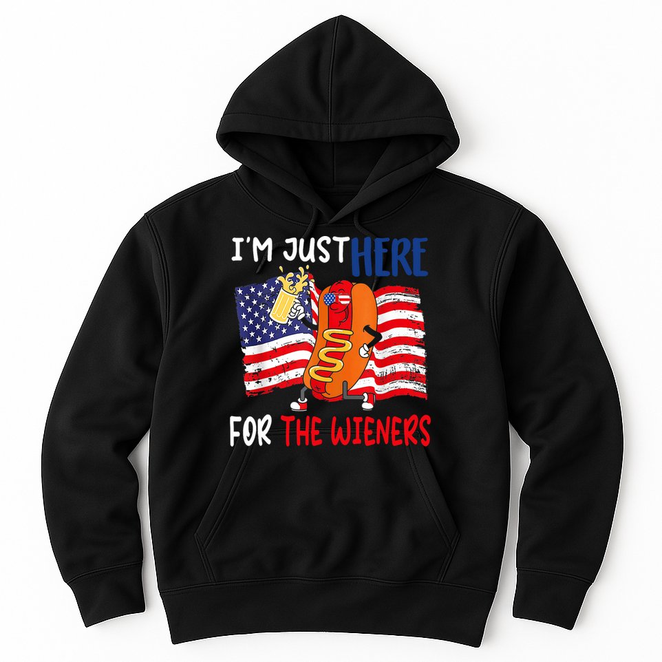 Hot Dog IM Just Here For The Wieners 4th Of July Usa Flag Hoodie