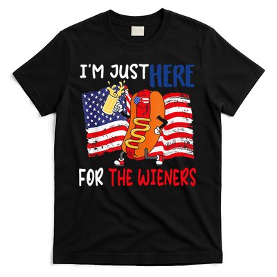 Hot Dog IM Just Here For The Wieners 4th Of July Usa Flag T-Shirt