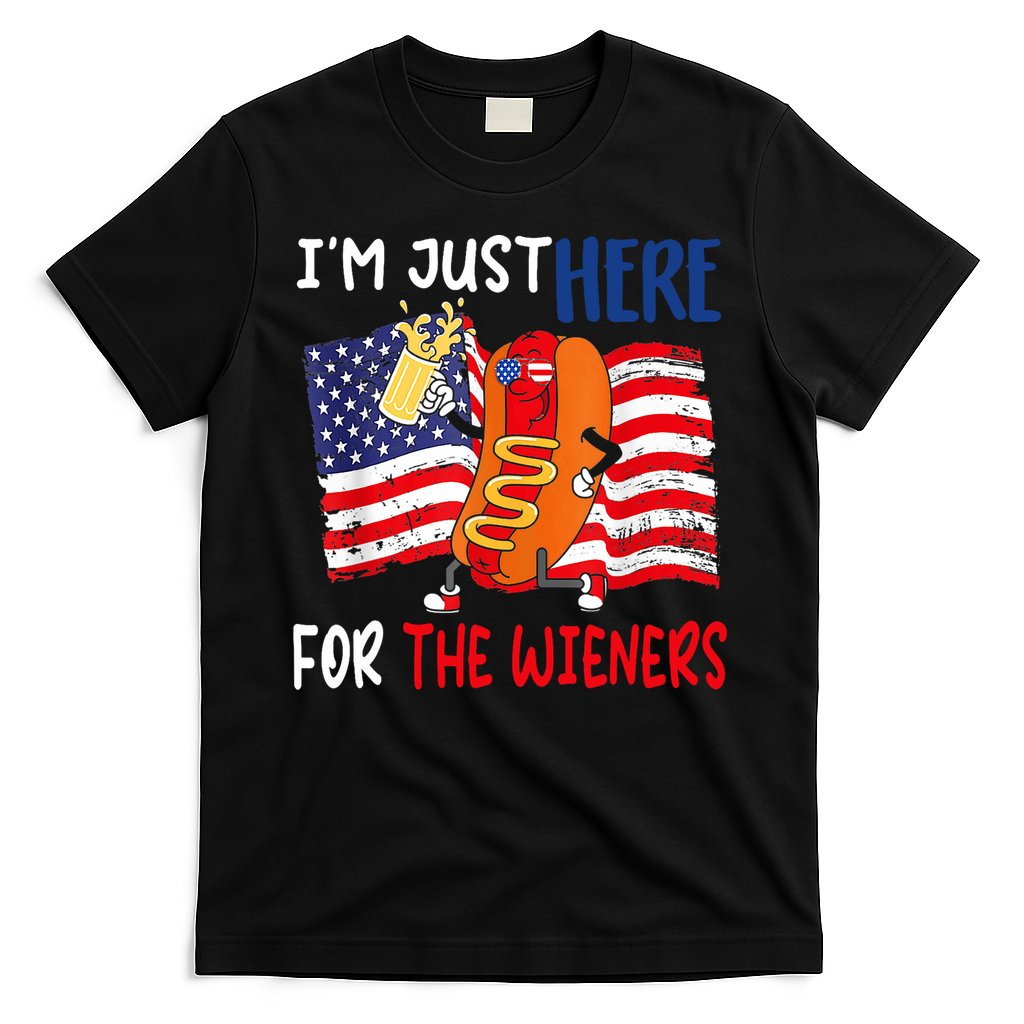 Hot Dog IM Just Here For The Wieners 4th Of July Usa Flag T-Shirt