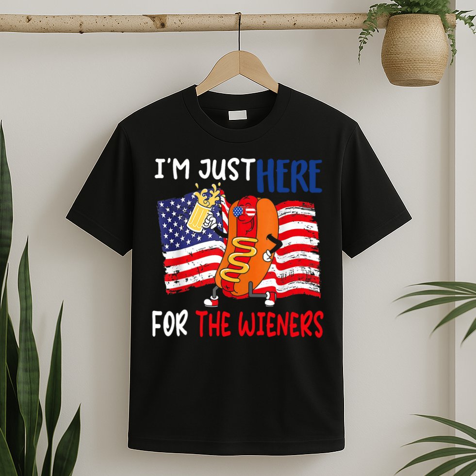 Hot Dog IM Just Here For The Wieners 4th Of July Usa Flag T-Shirt