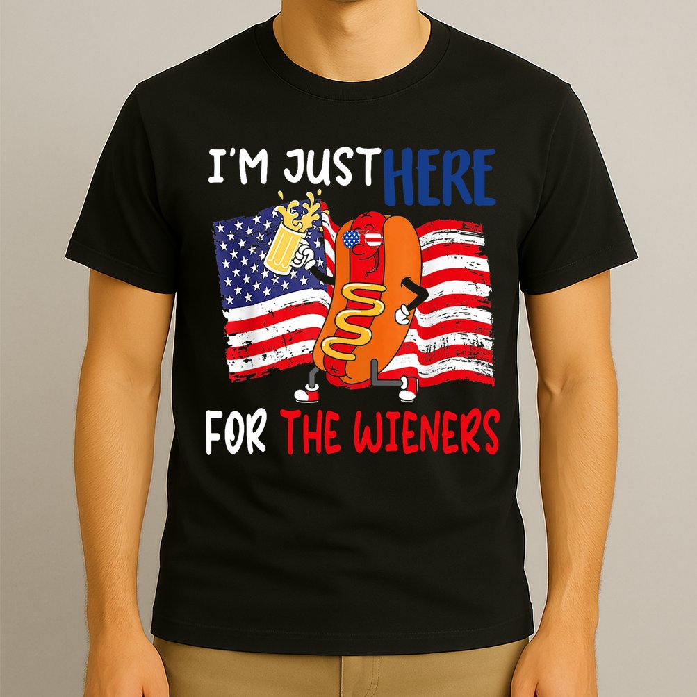 Hot Dog IM Just Here For The Wieners 4th Of July Usa Flag T-Shirt