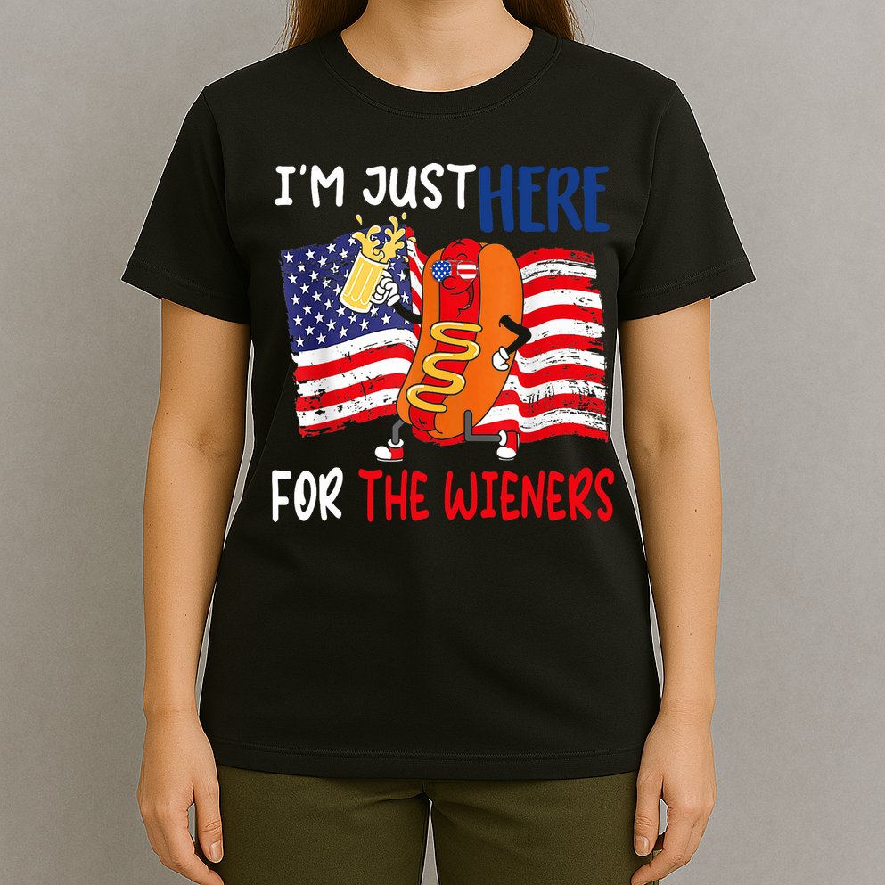 Hot Dog IM Just Here For The Wieners 4th Of July Usa Flag T-Shirt