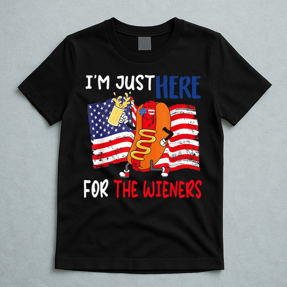 Hot Dog IM Just Here For The Wieners 4th Of July Usa Flag T-Shirt