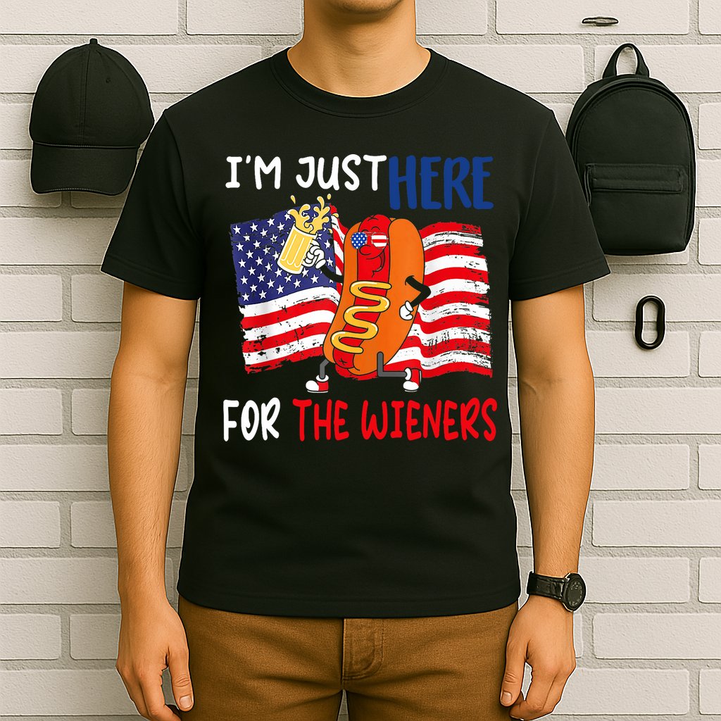 Hot Dog IM Just Here For The Wieners 4th Of July Usa Flag T-Shirt