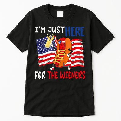 Hot Dog IM Just Here For The Wieners 4th Of July Usa Flag Tall T-Shirt