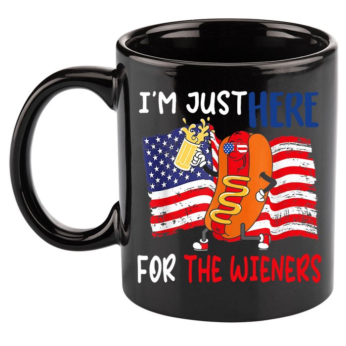 Hot Dog IM Just Here For The Wieners 4th Of July Usa Flag 11oz C Handle Ceramic Mug