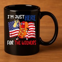 Hot Dog IM Just Here For The Wieners 4th Of July Usa Flag 11oz C Handle Ceramic Mug