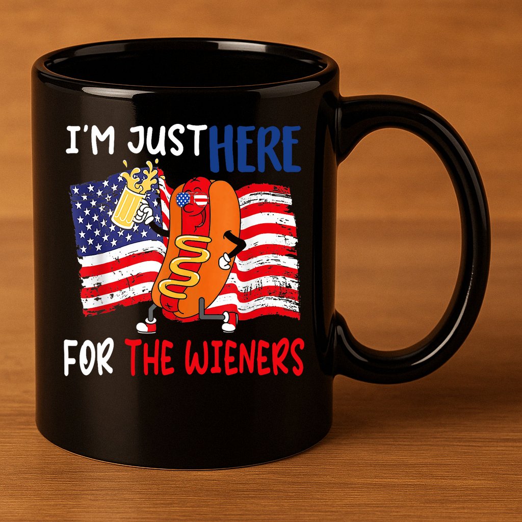 Hot Dog IM Just Here For The Wieners 4th Of July Usa Flag 11oz C Handle Ceramic Mug