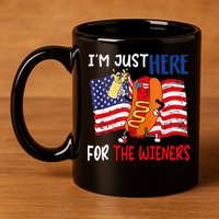 Hot Dog IM Just Here For The Wieners 4th Of July Usa Flag 11oz C Handle Ceramic Mug