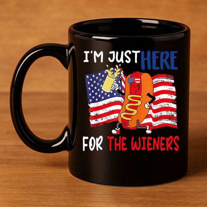 Hot Dog IM Just Here For The Wieners 4th Of July Usa Flag 11oz C Handle Ceramic Mug