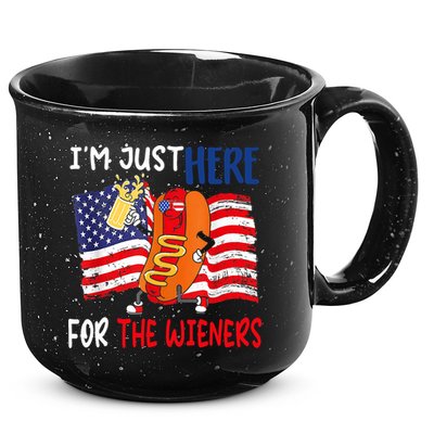 Hot Dog IM Just Here For The Wieners 4th Of July Usa Flag 15oz Campfire Ceramic Mug