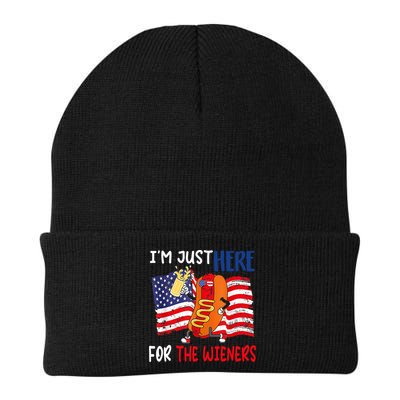 Hot Dog IM Just Here For The Wieners 4th Of July Usa Flag Beanie