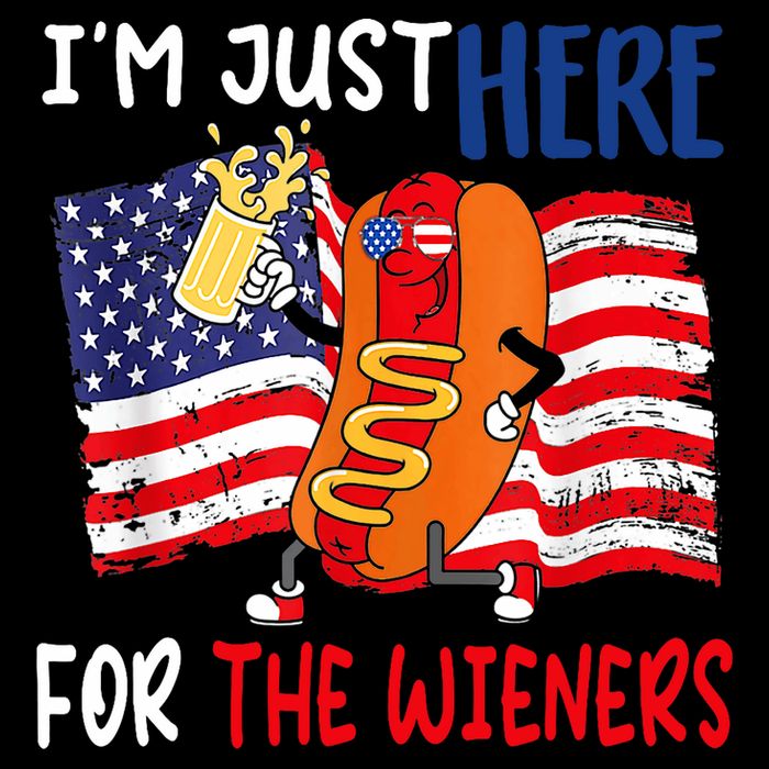 Hot Dog IM Just Here For The Wieners 4th Of July Usa Flag Drawstring Bag