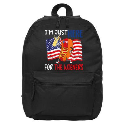 Hot Dog IM Just Here For The Wieners 4th Of July Usa Flag 16 in Basic Backpack