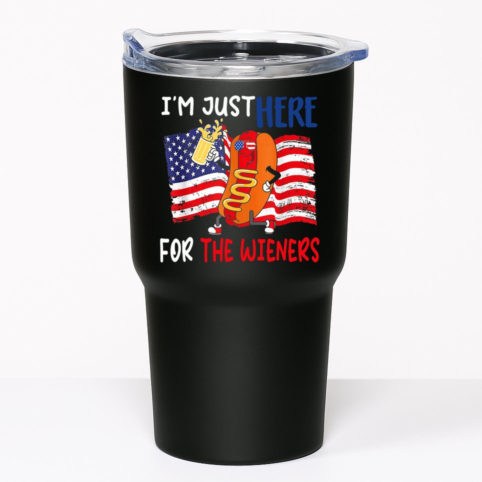 Hot Dog IM Just Here For The Wieners 4th Of July Usa Flag Tumbler