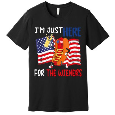 Hot Dog IM Just Here For The Wieners 4th Of July Usa Flag Premium T-Shirt
