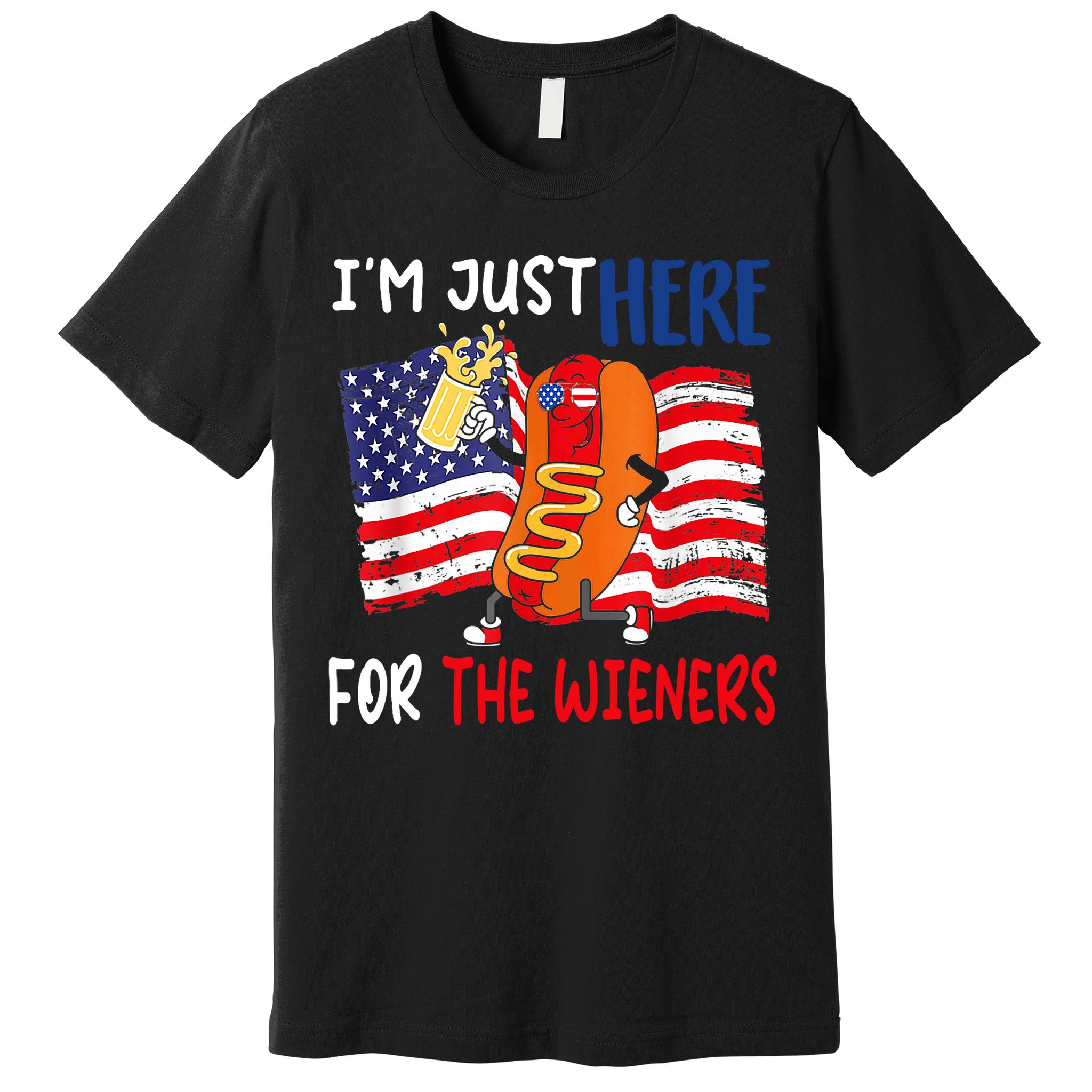 Hot Dog IM Just Here For The Wieners 4th Of July Usa Flag Premium T-Shirt
