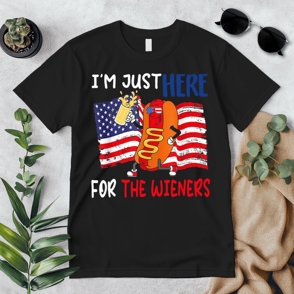 Hot Dog IM Just Here For The Wieners 4th Of July Usa Flag Premium T-Shirt