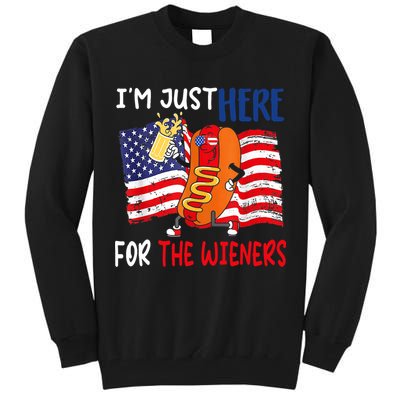 Hot Dog IM Just Here For The Wieners 4th Of July Usa Flag Tall Sweatshirt