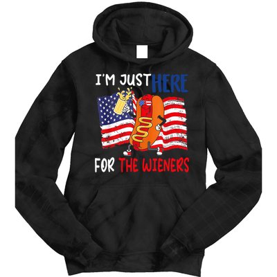 Hot Dog IM Just Here For The Wieners 4th Of July Usa Flag Tie Dye Hoodie
