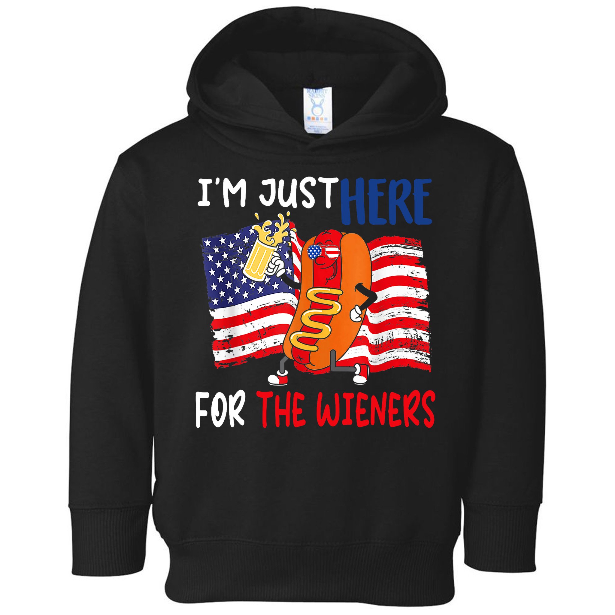 Hot Dog IM Just Here For The Wieners 4th Of July Usa Flag Toddler Hoodie