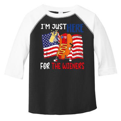 Hot Dog IM Just Here For The Wieners 4th Of July Usa Flag Toddler Fine Jersey T-Shirt