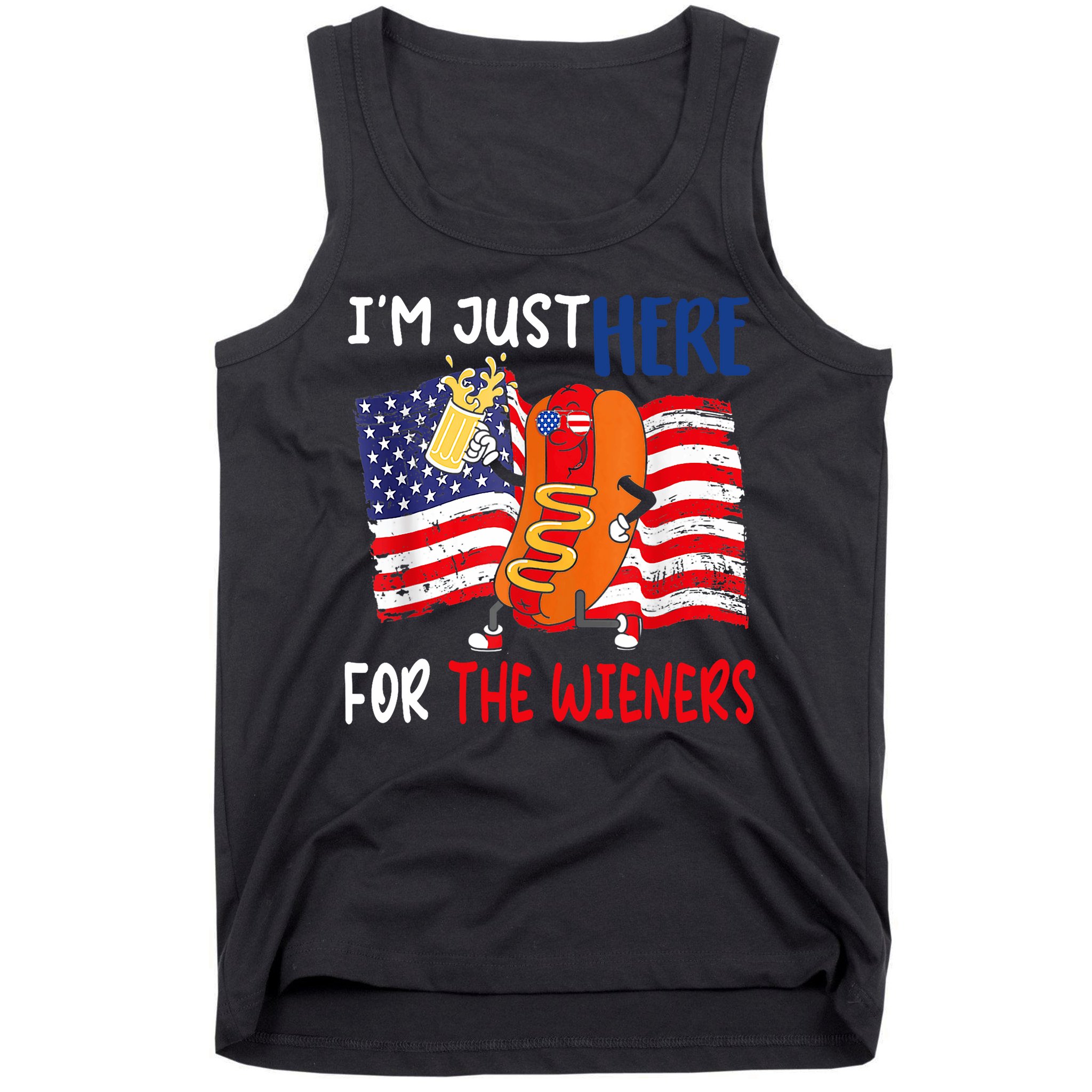 Hot Dog IM Just Here For The Wieners 4th Of July Usa Flag Tank Top