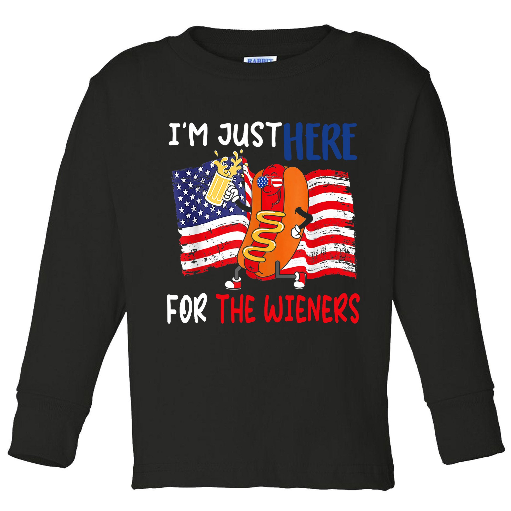 Hot Dog IM Just Here For The Wieners 4th Of July Usa Flag Toddler Long Sleeve Shirt