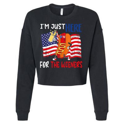 Hot Dog IM Just Here For The Wieners 4th Of July Usa Flag Cropped Pullover Crew