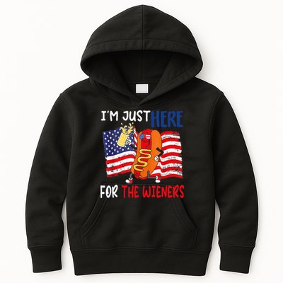 Hot Dog IM Just Here For The Wieners 4th Of July Usa Flag Kids Hoodie