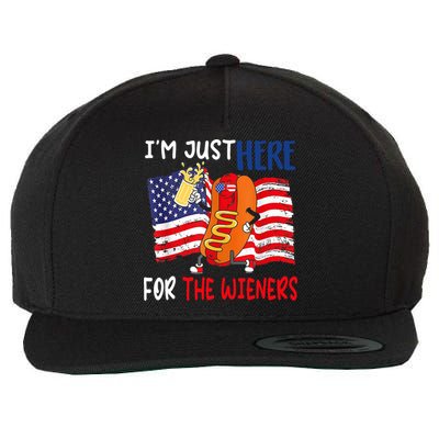 Hot Dog IM Just Here For The Wieners 4th Of July Usa Flag Wool Snapback Cap