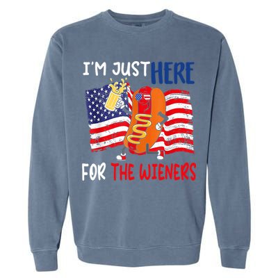 Hot Dog IM Just Here For The Wieners 4th Of July Usa Flag Garment-Dyed Sweatshirt