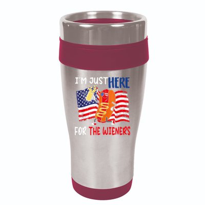 Hot Dog IM Just Here For The Wieners 4th Of July Usa Flag 16oz Travel Tumbler