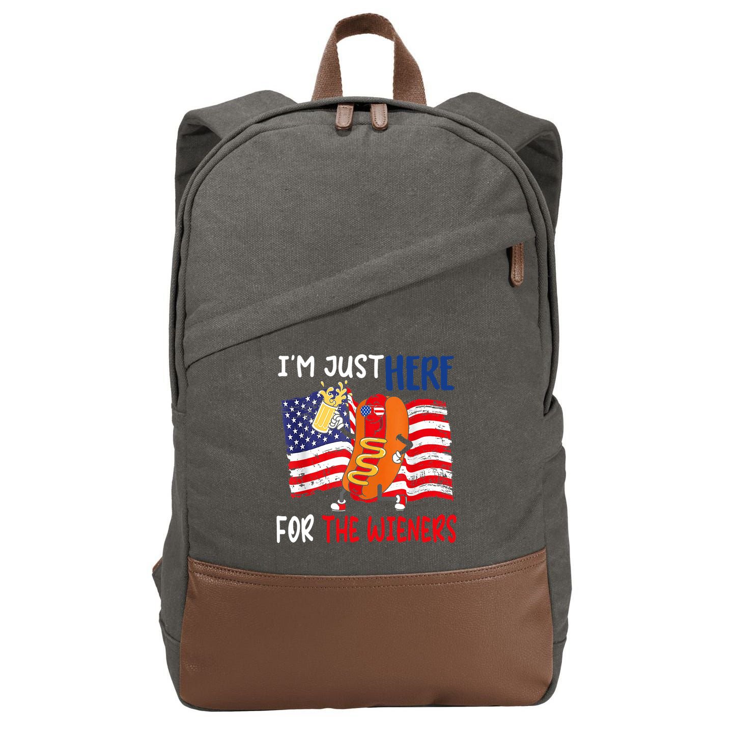 Hot Dog IM Just Here For The Wieners 4th Of July Usa Flag Cotton Canvas Backpack