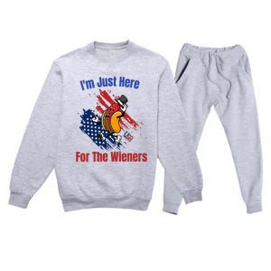 Hot Dog Im Just Here For The Wieners 4th Of July Funny Premium Crewneck Sweatsuit Set