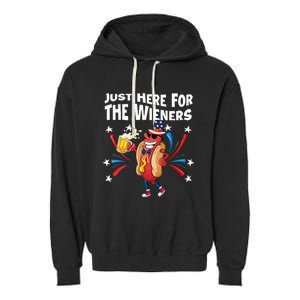 Hot Dog I'm Just Here For The Wieners 4Th Of July Garment-Dyed Fleece Hoodie