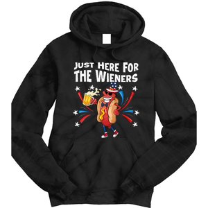 Hot Dog I'm Just Here For The Wieners 4Th Of July Tie Dye Hoodie