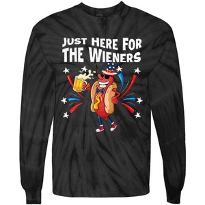 Hot Dog I'm Just Here For The Wieners 4Th Of July Tie-Dye Long Sleeve Shirt