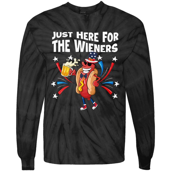 Hot Dog I'm Just Here For The Wieners 4Th Of July Tie-Dye Long Sleeve Shirt