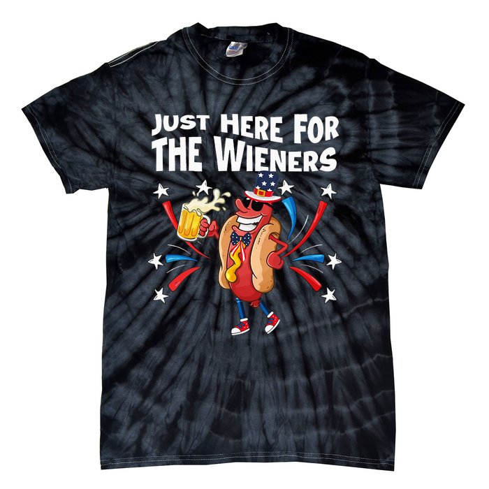 Hot Dog I'm Just Here For The Wieners 4Th Of July Tie-Dye T-Shirt