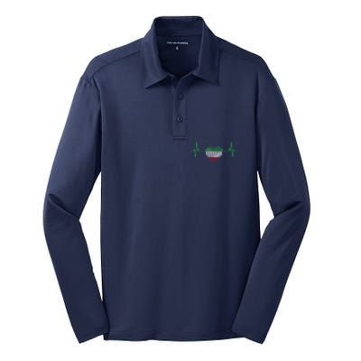 Heartbeat Design Iranian Flag Iran Silk Touch Performance Long Sleeve Polo