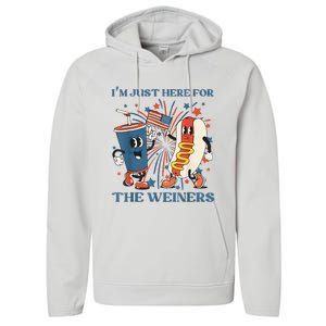 Hot Dog I'm Just Here For The Wieners 4Th Of July Performance Fleece Hoodie