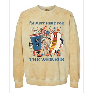 Hot Dog I'm Just Here For The Wieners 4Th Of July Colorblast Crewneck Sweatshirt